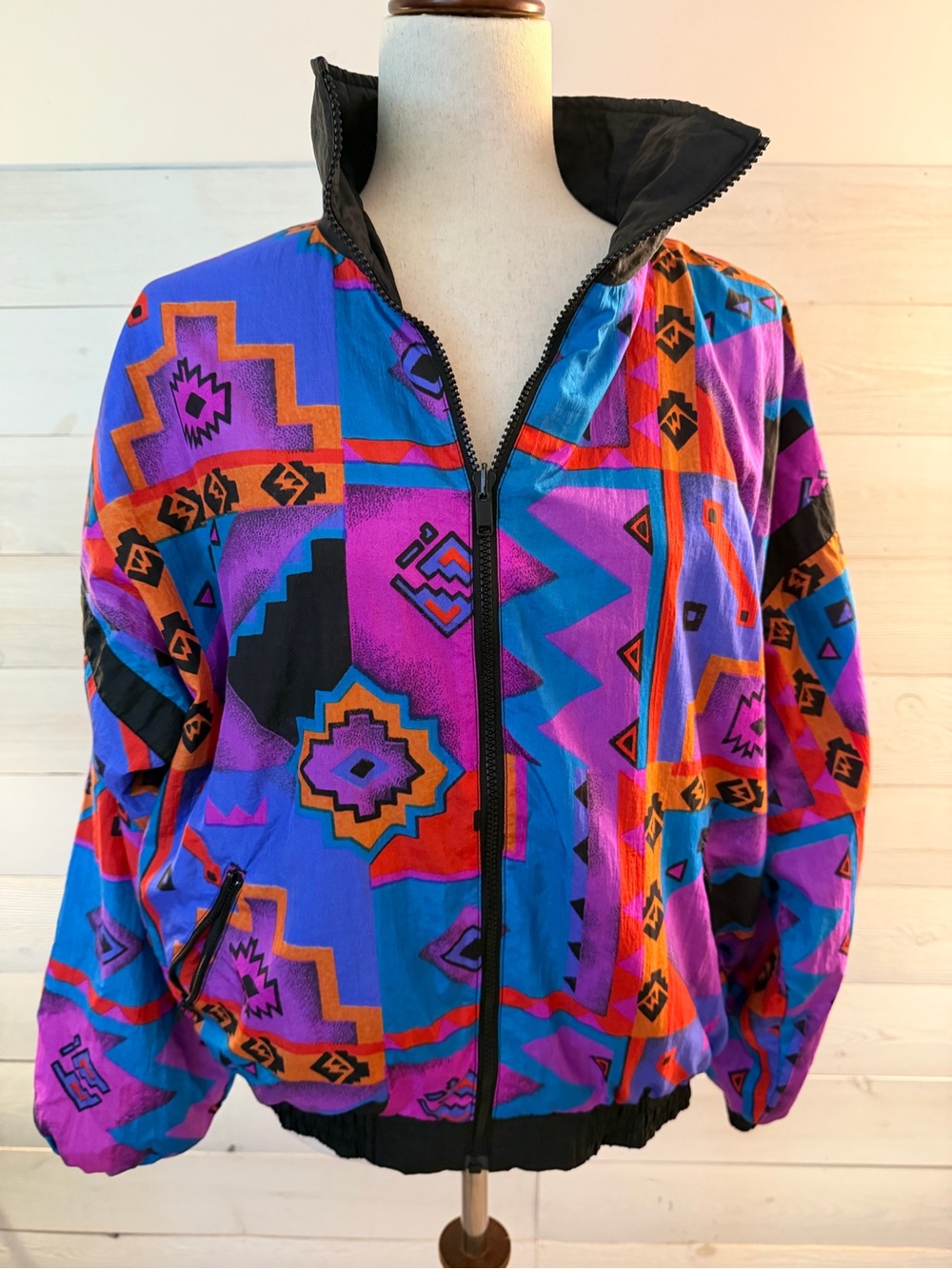 Champs Colorful Geometric Windbreaker Jacket REVERSIBLE - 80s/90s style